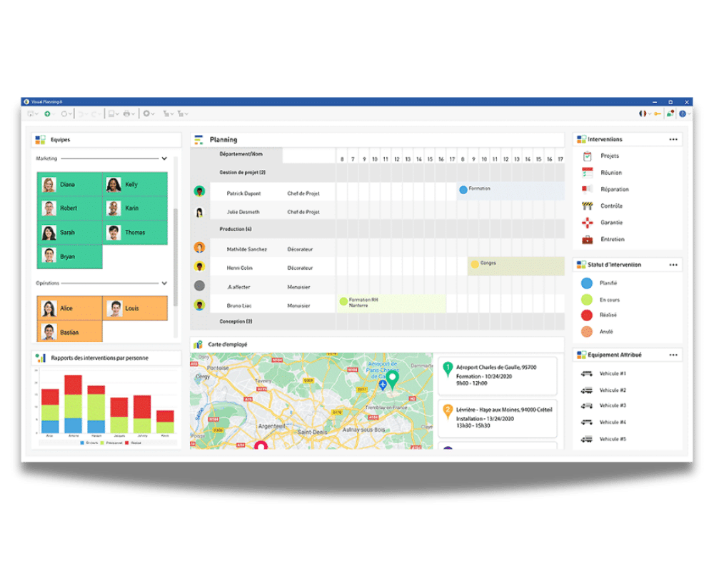 Interface d’un logiciel de planning détectant les conflits de ressources