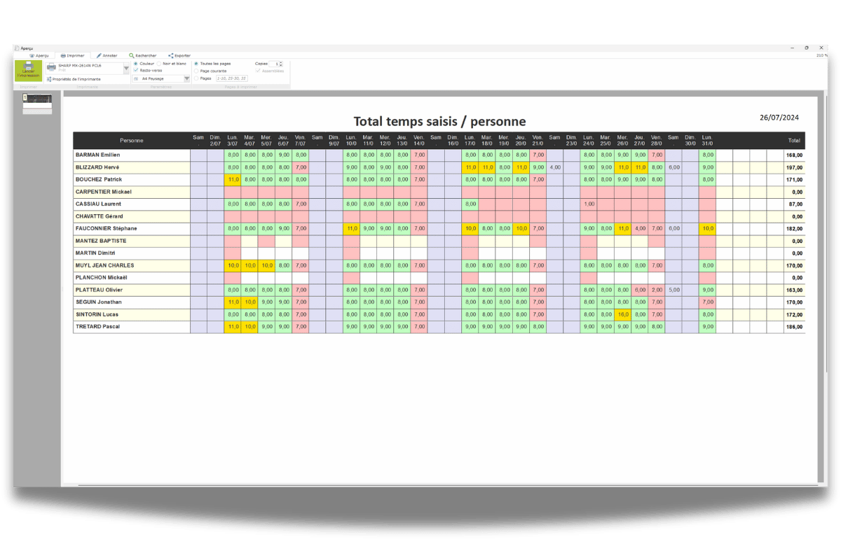 Visual saisie horaire